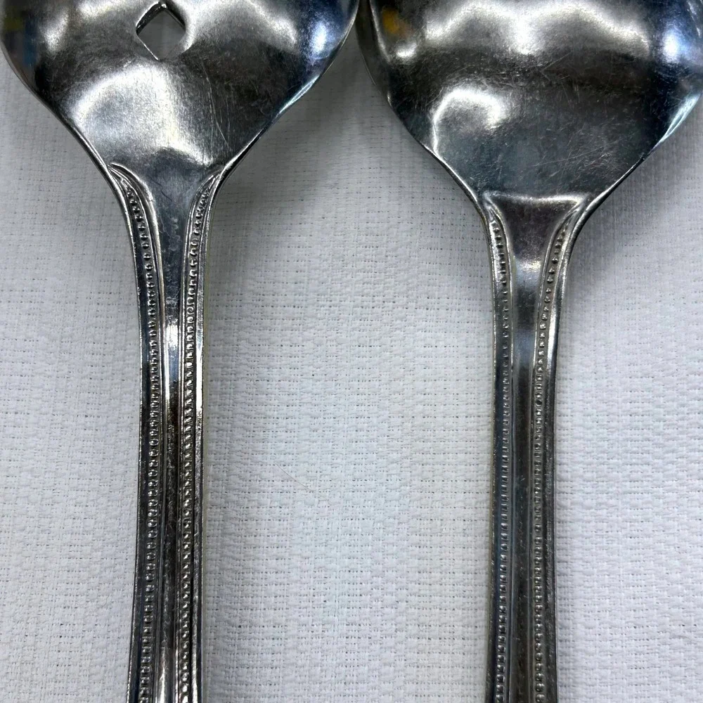 International Silver Royal Bead Gold 4 pc Serving Set Stainless 18/8 Spoons Fork